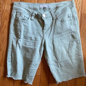Light green Bermuda cutoff denim shorts